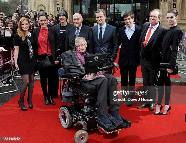 Jessica Chastain, Emma Thomas, Prof Brian Cox, Dr Kip Thorne, Prof Stephen Hawking, Christopher Nolan, Jake Zimmer, Hans Zimmer and Zoe Zimmer attend...