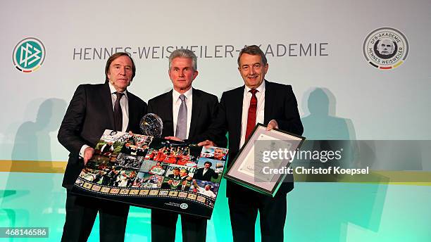 Football coach Jupp Heynckes was honoured with the honorary price of his life's work of the German Football Association by Gunether Netzer and...