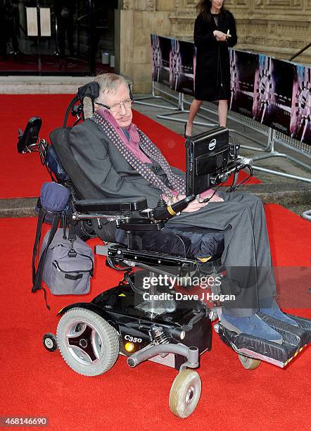 Stephen Hawking attends "Interstellar Live" at Royal Albert Hall on March 30, 2015 in London, England.