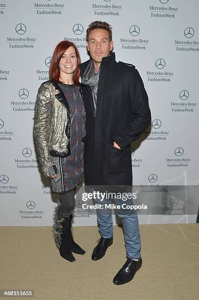 Actors Carrie Preston and Kevin Alejandro attend the Mercedes-Benz Star Lounge during Mercedes-Benz Fashion Week Fall 2014 at Lincoln Center on...