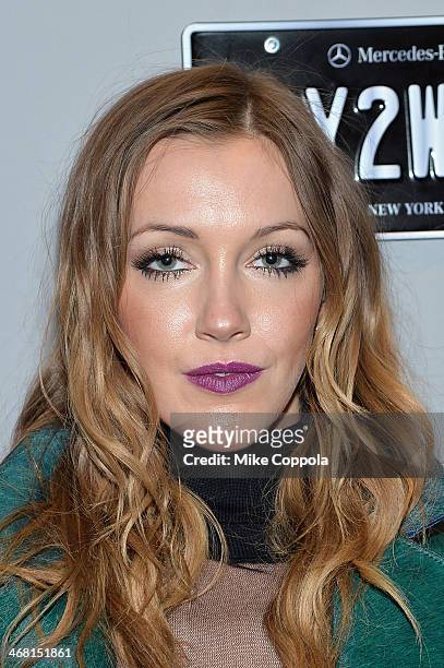 Actress Katie Cassidy attends the Mercedes-Benz Star Lounge during Mercedes-Benz Fashion Week Fall 2014 at Lincoln Center on February 9, 2014 in New...