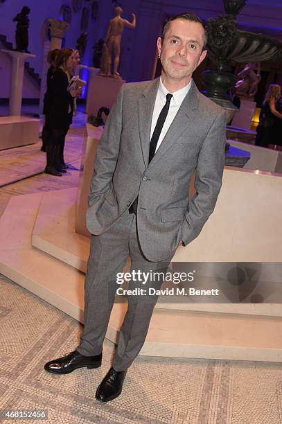 Shaun Leane attends the Samsung BlueHouse private view of the 'Alexander McQueen: Savage Beauty' exhibition at the Victoria & Albert Museum on March...