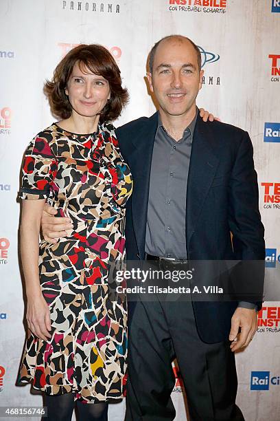 Actress Lorenza Indovina and director Marco Pontecorvo attend 'Tempo Instabile Con Probabili Schiarite' Screening at Cinema Barberini on March 30,...