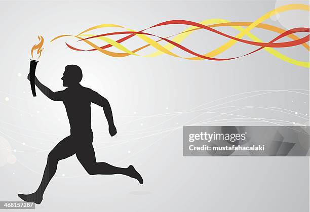 runner with torch and colourful ribbons - torch flame stock illustrations