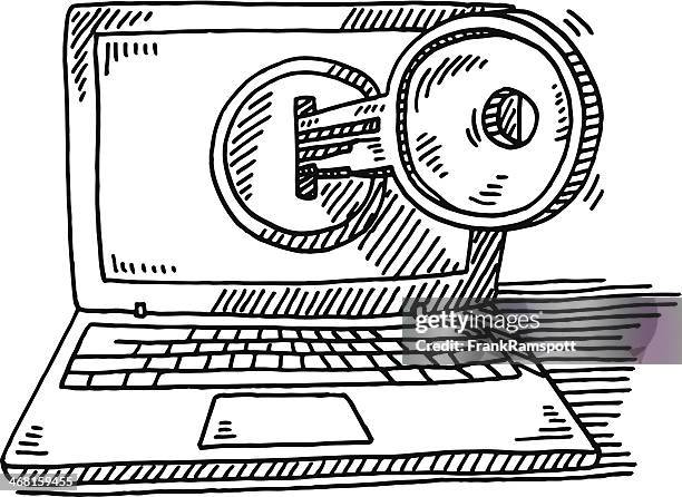 notebook security lock key drawing - lock screen stock illustrations