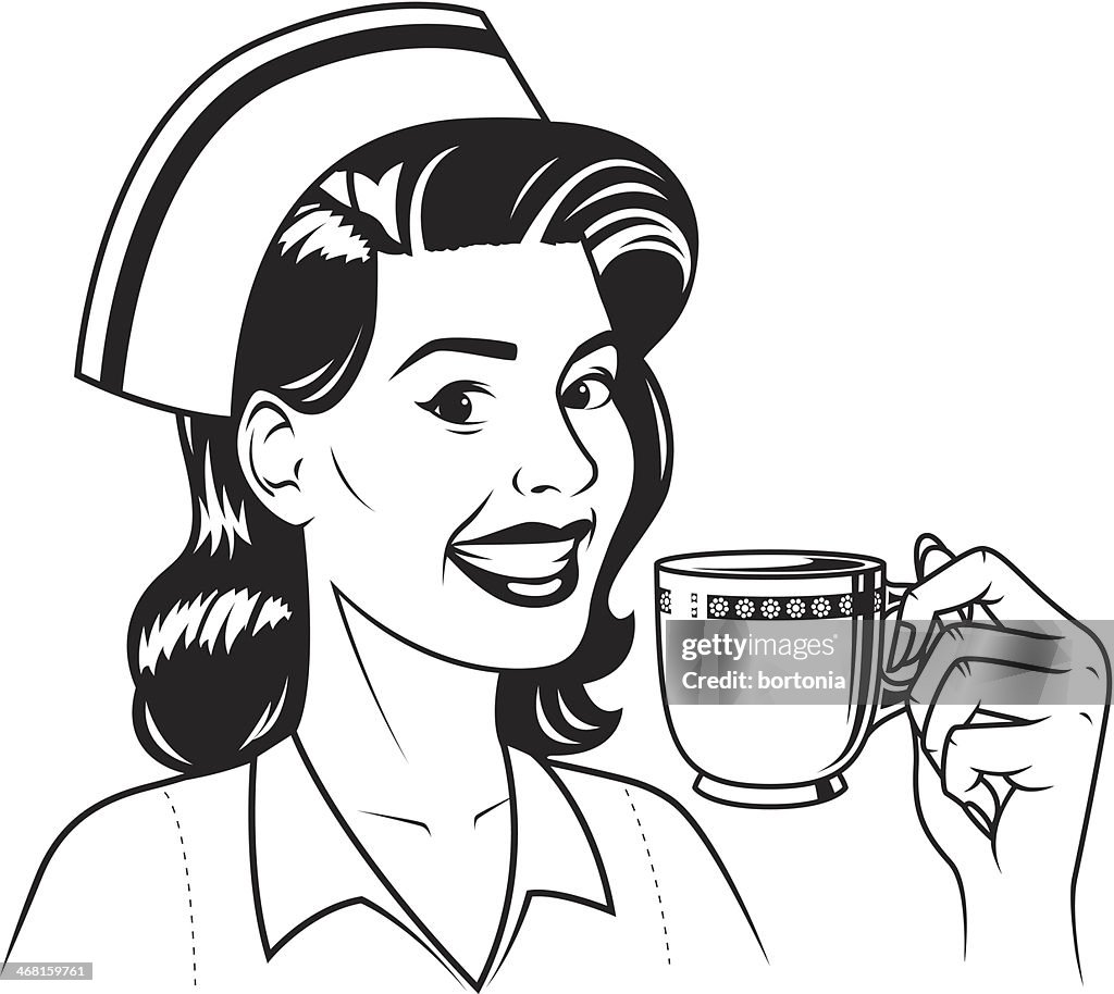 Vintage Nurse with Coffee