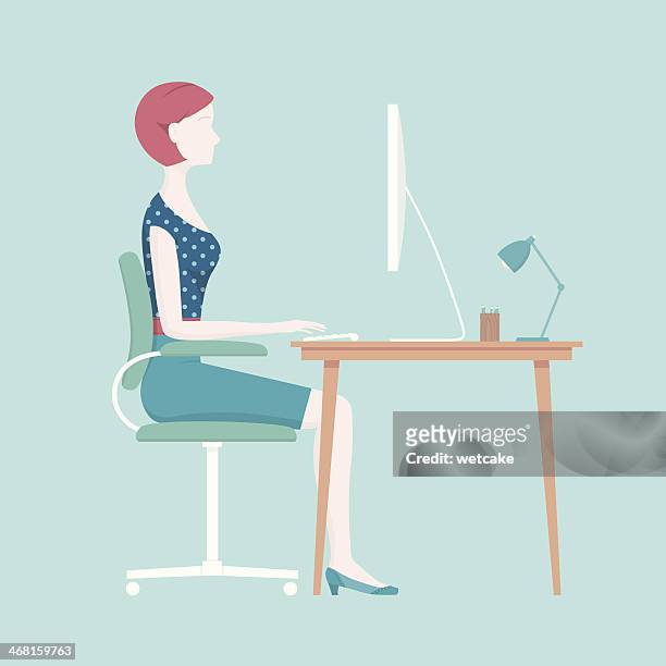 illustrazioni stock, clip art, cartoni animati e icone di tendenza di corretta postura da seduti - stare seduto