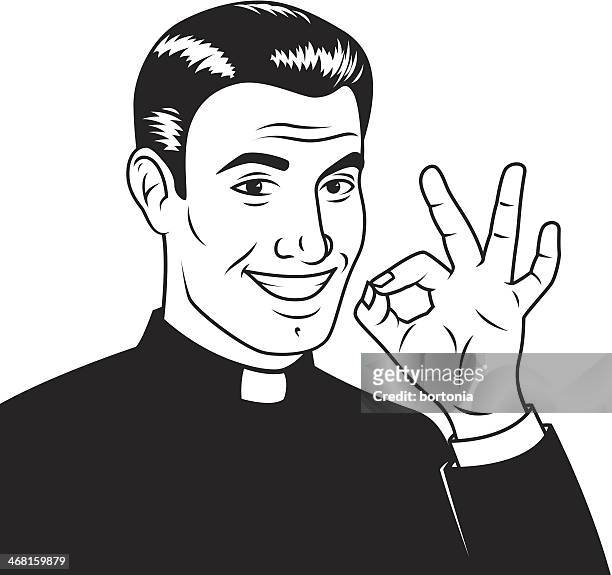retro styled priest giving an ok sign - priest collar stock illustrations
