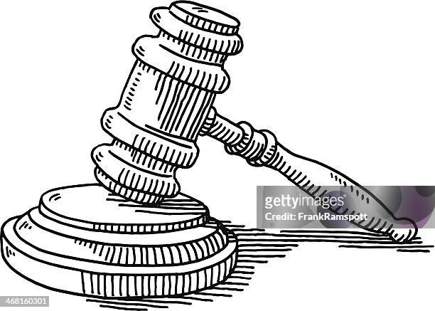 gavel and soundblock justice drawing - mallet hand tool stock illustrations