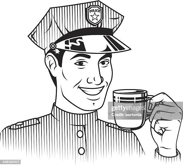 vintage policeman with coffee - guy drinking coffee stock illustrations