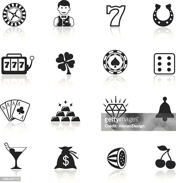 stockillustraties, clipart, cartoons en iconen met black and white casino icon sets - speelfiche