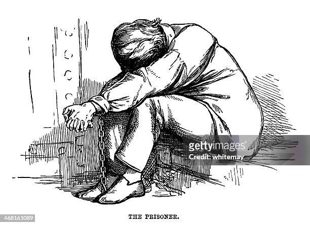 chained prisoner - 19th century prisoner stock illustrations