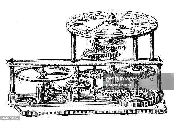 illustrazioni stock, clip art, cartoni animati e icone di tendenza di illustrazione di meccanismo orologio antico - antique