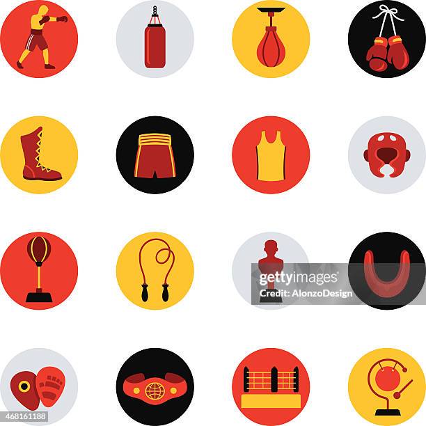 boxen symbol set - punching bag stock-grafiken, -clipart, -cartoons und -symbole
