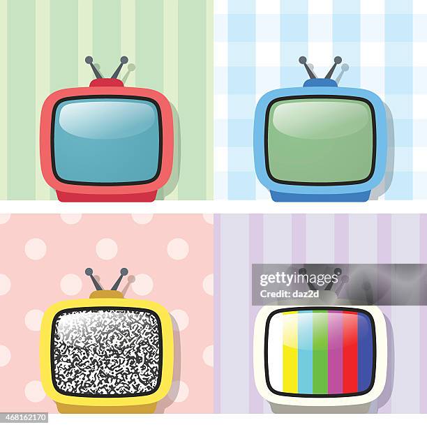 set of four retro tv - pink tv stock illustrations