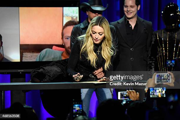 Madonna attends the Tidal launch event #TIDALforALL at Skylight at Moynihan Station on March 30, 2015 in New York City.