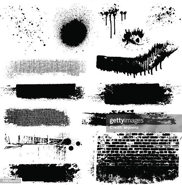 ilustraciones, imágenes clip art, dibujos animados e iconos de stock de vector las texturas sucias y pintura splatters - pared de ladrillos