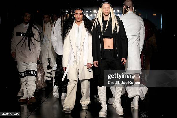 Models walk the runway at Hood By Air during Mercedes Benz Fashion Week Fall 2014 at Pier 60 on February 9, 2014 in New York City.