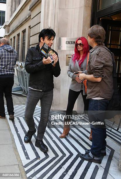 Gary Numan and his wife Gemma O'Neill are seen leaving the BBC Radio 2 Studios on September 23, 2012 in London, United Kingdom.