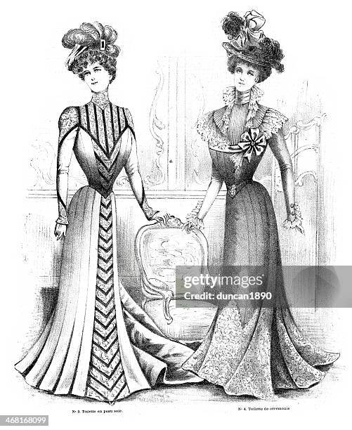 french womens fashion 1900 - 1900s woman stock illustrations