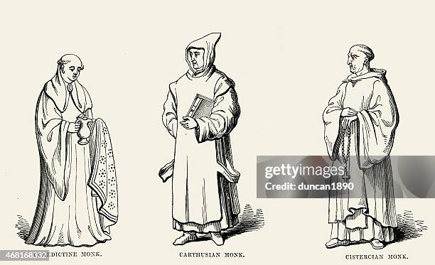 ilustrações, clipart, desenhos animados e ícones de medieval budistas-benedictine dos cartuxos e cisterciense - cisterciense