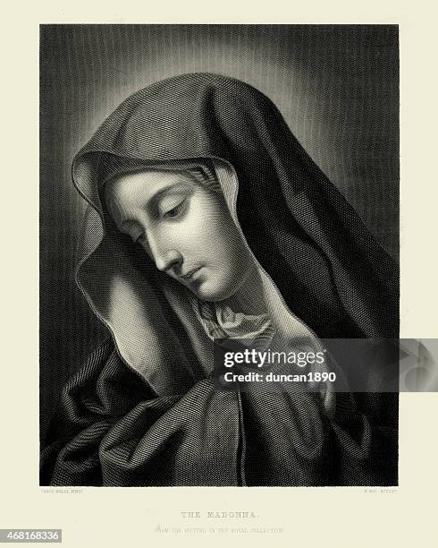 illustrations, cliparts, dessins animés et icônes de the madonna par carlo dolci - madonna portrait