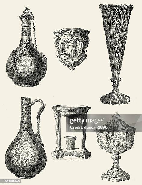 illustrations, cliparts, dessins animés et icônes de viictorian chalices et carafes - carafe à décanter