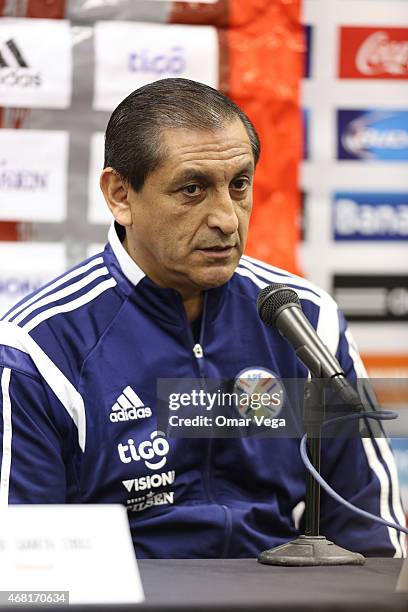 Ramon Diaz head coach of Paraguay attends a press conference at Arrowhead Stadium on March 30, 2015 in Kansas City, United States.