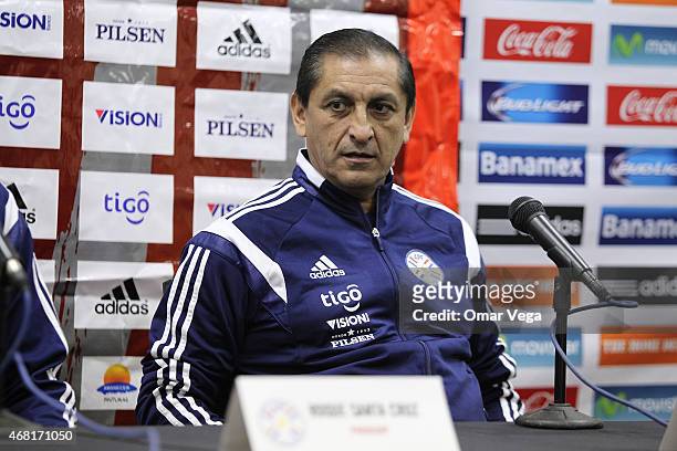 Ramon Diaz head coach of Paraguay attends a press conference at Arrowhead Stadium on March 30, 2015 in Kansas City, United States.