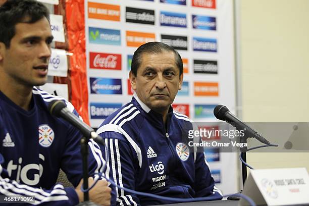 Ramon Diaz head coach of Paraguay attends a Press Conference at Arrowhead Stadium on March 30, 2015 in Kansas City, United States.