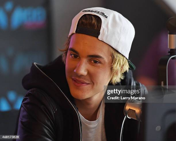 Justin Bieber visits Y100 Radio Station on March 30, 2015 in Miami, Florida.