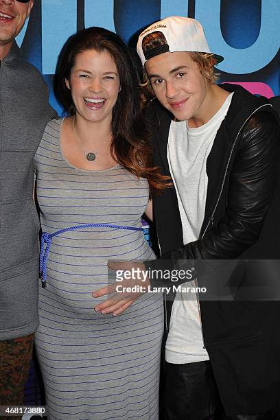 Nina and Justin Bieber visit Y100 Radio Station on March 30, 2015 in Miami, Florida.