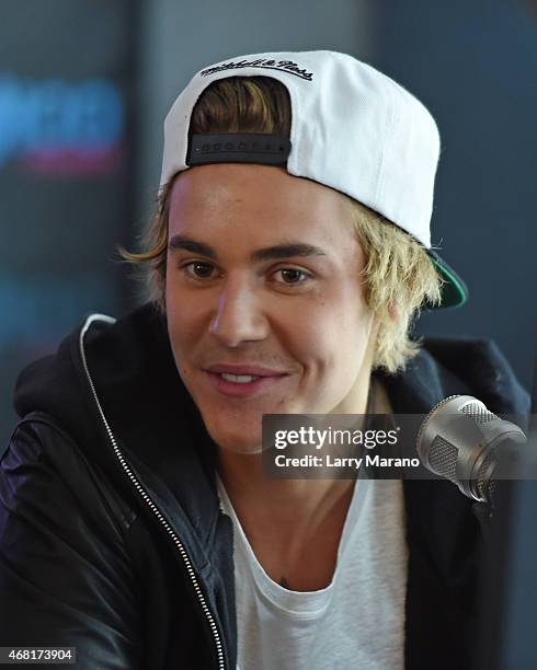 Justin Bieber visits Y100 Radio Station on March 30, 2015 in Miami, Florida.