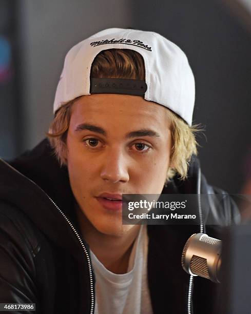 Justin Bieber visits Y100 Radio Station on March 30, 2015 in Miami, Florida.