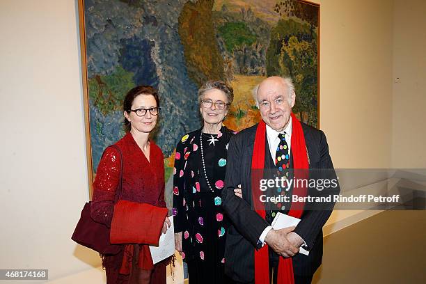 Veronique Wiesinger, Pierre Rosenberg and his wife attend 'Les Clefs d'Une Passion' Exhibition Preview at Fondation Louis Vuitton on March 29, 2015...