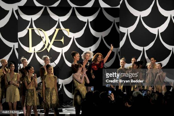 Singer/musician St. Vincent and fashion designer Diane von Furstenberg attend the American Express UNSTAGED Fashion with DVF at Spring Studios on...