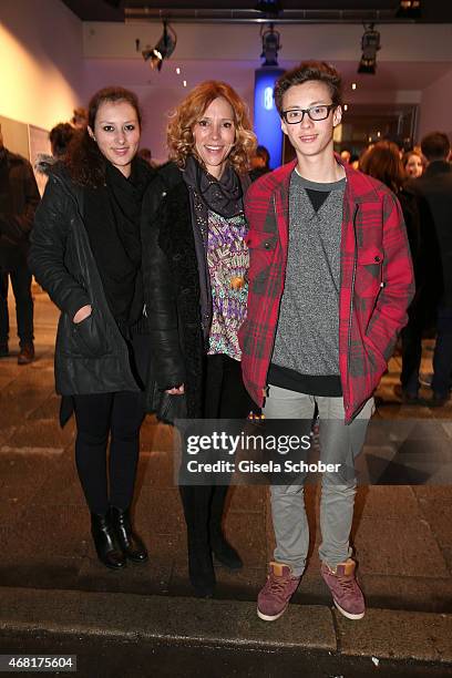 Carin C. Tietze and her daughter Lilly and her son Fausto during the Munich premiere of the film 'Mara und der Feuerbringer' at Arri Kino on March...