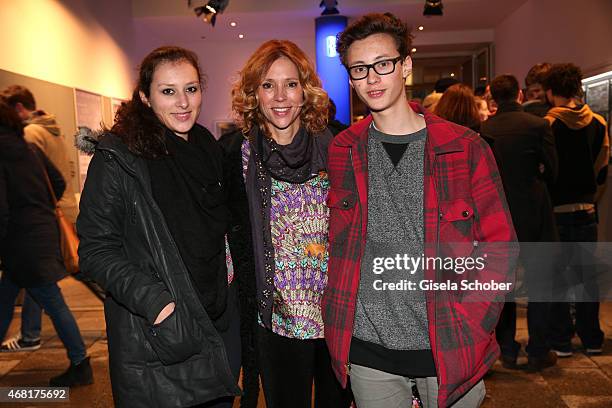Carin C. Tietze and her daughter Lilly and her son Fausto during the Munich premiere of the film 'Mara und der Feuerbringer' at Arri Kino on March...