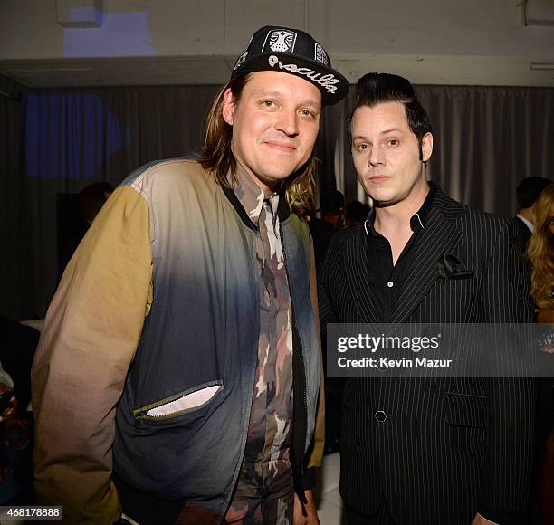 Win Butler and Jack White attendsthe Tidal launch event #TIDALforALL at Skylight at Moynihan Station on March 30, 2015 in New York City.