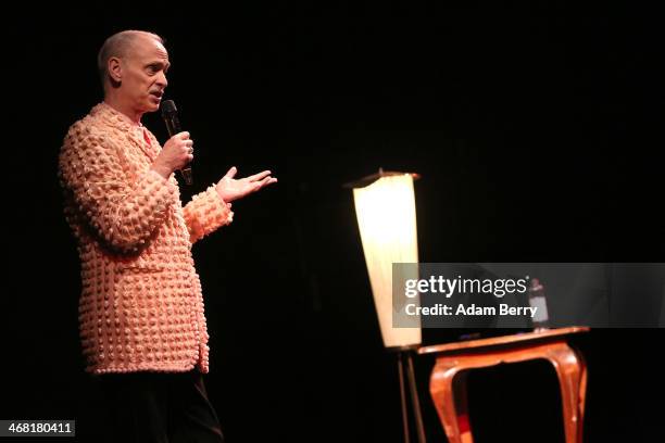 American film director and screenwriter John Waters performs his one-man show 'This Filthy World' at the Volksbuehne on February 9, 2014 in Berlin,...