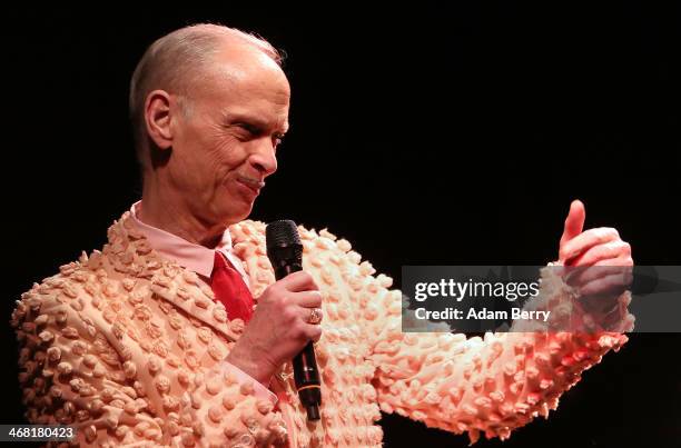 American film director and screenwriter John Waters performs his one-man show 'This Filthy World' at the Volksbuehne on February 9, 2014 in Berlin,...