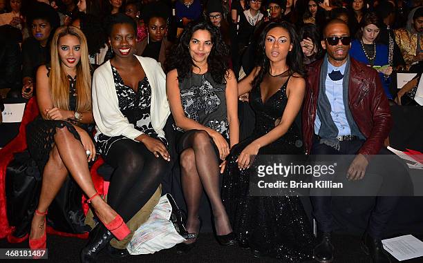 Actors Angela Simmons, Adepero Oduye, Sarita Choudhury, Tashiana Washington and Eric West attend the Vivienne Tam show during Mercedes-Benz Fashion...