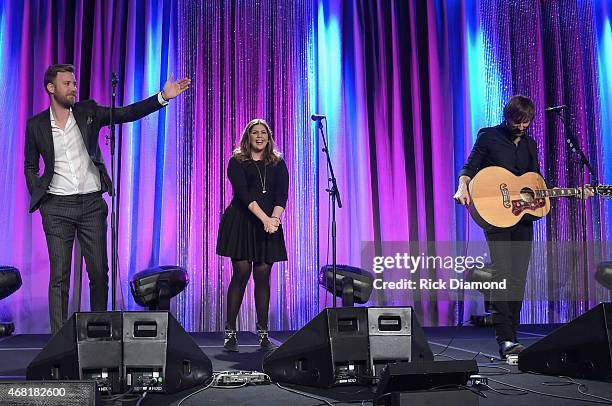 Charles Kelley, Hillary Scott, and Dave Haywood of Lady Antebellum perform at the T.J. Martell Foundation's 7th Annual Nashville Honors Gala at Omni...