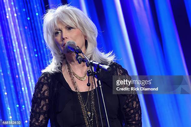 EmmyLou Harris performs at the T.J. Martell Foundation's 7th Annual Nashville Honors Gala at Omni Hotel Downtown on March 30, 2015 in Nashville,...