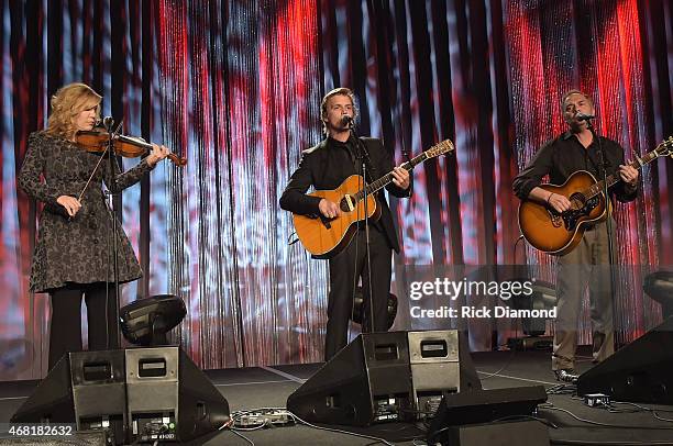 Alison Krauss, Levi Hummon, and Marcus Hummon perform at the T.J. Martell Foundation's 7th Annual Nashville Honors Gala at Omni Hotel Downtown on...