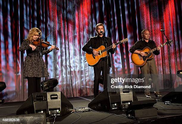 Alison Krauss, Levi Hummon, and Marcus Hummon perform at the T.J. Martell Foundation's 7th Annual Nashville Honors Gala at Omni Hotel Downtown on...