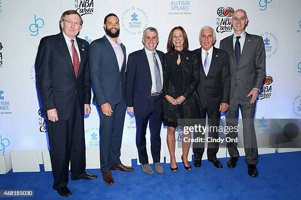 Rod Thorn, Deron Williams, Craig Karmazin, Liz Feld, Mel Karmazin and Adam Silver attend the Autism Speaks Tip-off For A Cure 2015 on March 30, 2015...