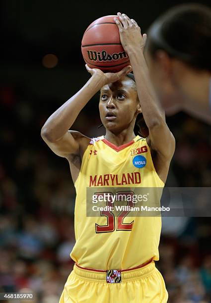 Shatori Walker-Kimbrough of the Maryland Terrapins takes a free throw against the Tennessee Lady Vols in the 2015 NCAA Division I Women's Basketball...
