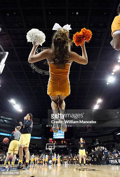 Cheerleader for the Tennessee Lady Vols performs during the game against the Maryland Terrapins in the 2015 NCAA Division I Women's Basketball...