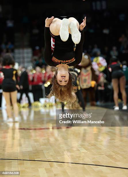 Cheerleader for the Maryland Terrapins performs during the game against the Tennessee Lady Vols in the 2015 NCAA Division I Women's Basketball...